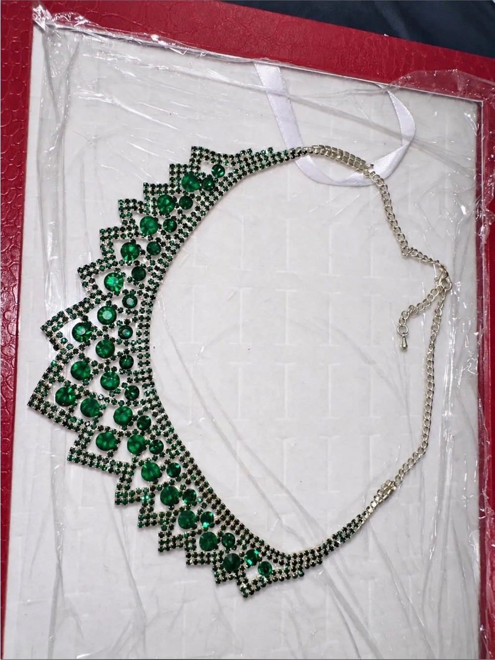 Vintage Emerald Green Rhinestone Collar Necklace